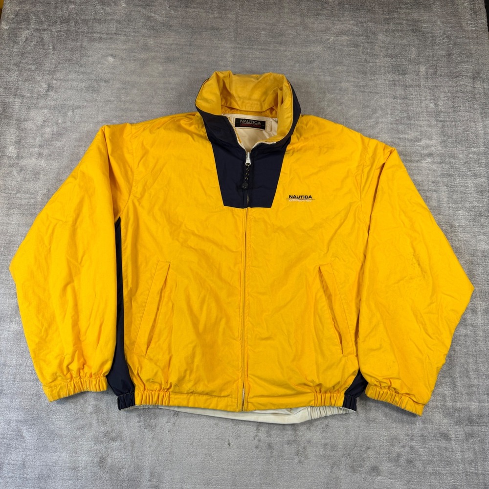 Nautica Competition Jacket Men Large Yellow Colour Block Vtg 90s Windbreaker